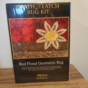 Graph N' Latch Red Floral Geometric Rug Kit NIB